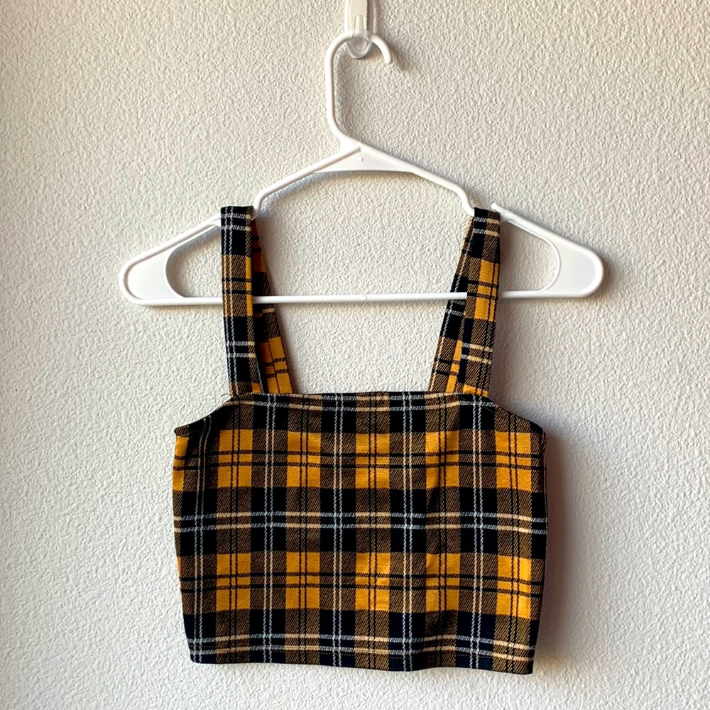 Just Polly New York Cropped Yellow Plaid Top